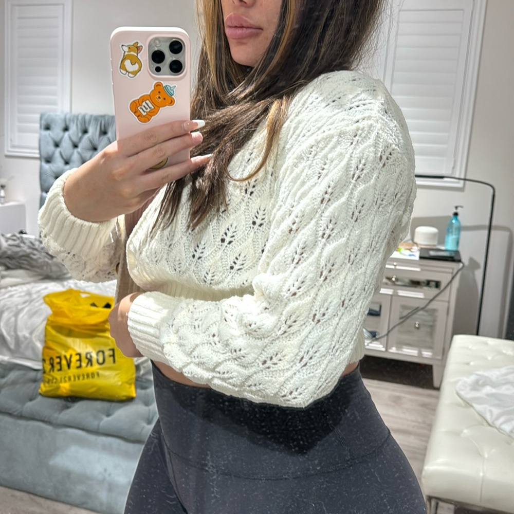 Cropped knit button up
